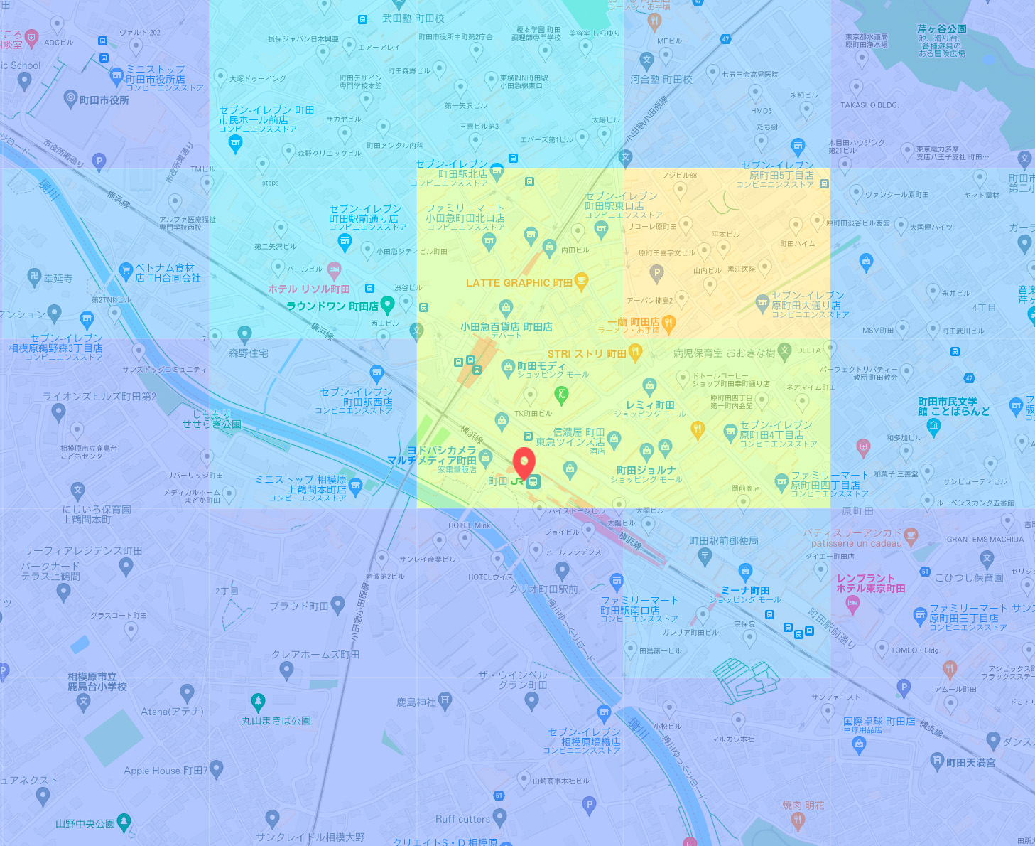 町田駅商圏 就業人口ヒートマップ画像